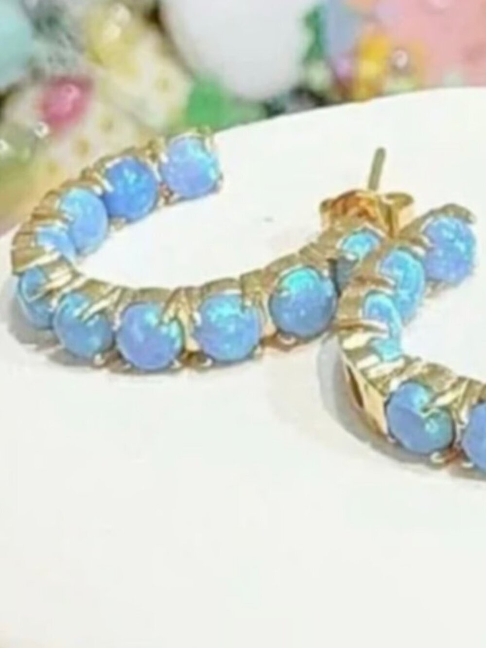 Blue Opal Hoop Earrings